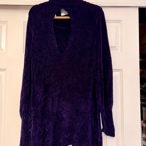 Free People Navy Chenille Cutout Back Sweater Dress Women's Size S Turtle Neck - Picture 4 of 6